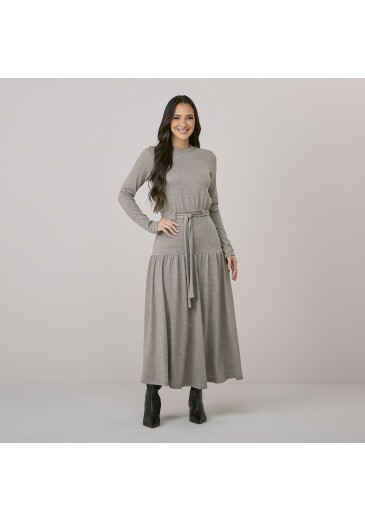 Vestido Juliana Em Lanzinha Cinza Tata Martello Outono/Inverno 2026