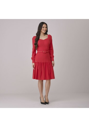 Vestido Thaisa Em Modena Vermelho Tata Martello Outono/Inverno 2026