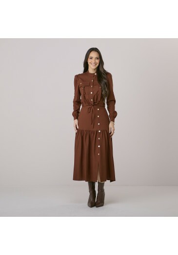 Conjunto Jordana Em Linho Marrom Tata Martello Outono/Inverno 2026