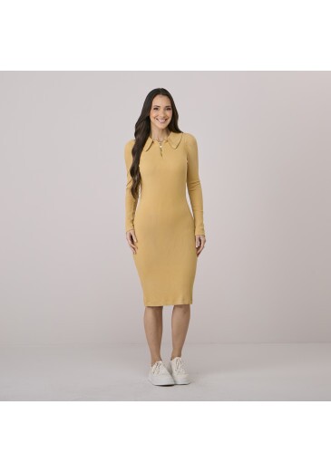 Vestido Ingrid Em Malha Canelada Amarelo Tata Martello Outono/Inverno 2026