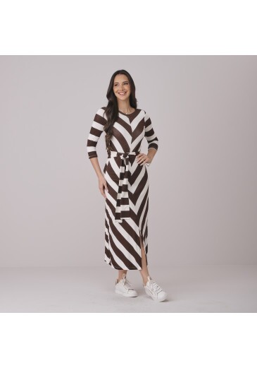 Vestido Micaela Em Malha Listrada Marrom Tata Martello Outono/Inverno 2026