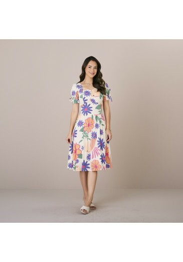 Vestido Joyce Em Vsicose Rayon Estampa Azul E Verde Tatá Martello Alto Verão 2025