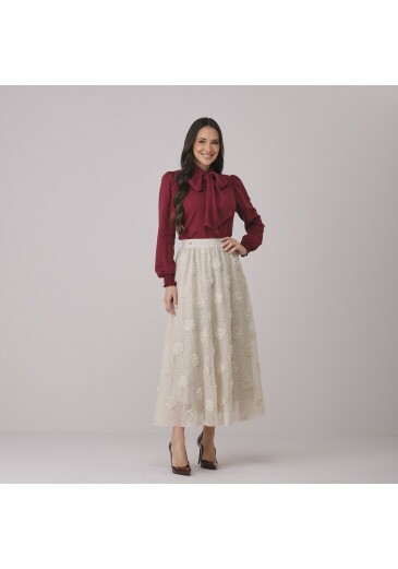Saia Morgana Em Renda Com Flor Off White Tata Martello Outono/Inverno 2026