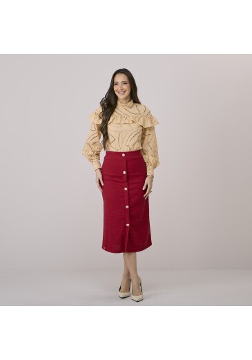 Saia Flora Em Tweed Vermelha Tata Martello Outono/Inverno 2026