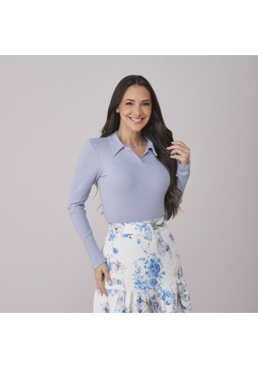Blusa Daiane Em Malha Canelada Azul Tata Martello Outono/Inverno 2026