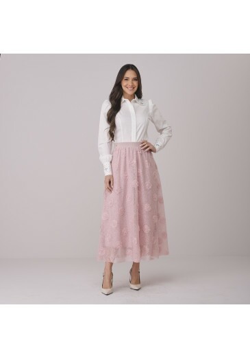 Saia Morgana Em Renda Com Flor Rosa Tata Martello Outono/Inverno 2026