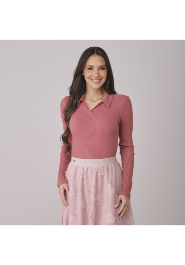 Blusa Daiane Em Malha Canelada Rose Tata Martello Outono/Inverno 2026