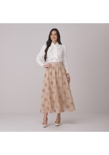 Saia Morgana Em Renda Com Flor Bege Tata Martello Outono/Inverno 2026