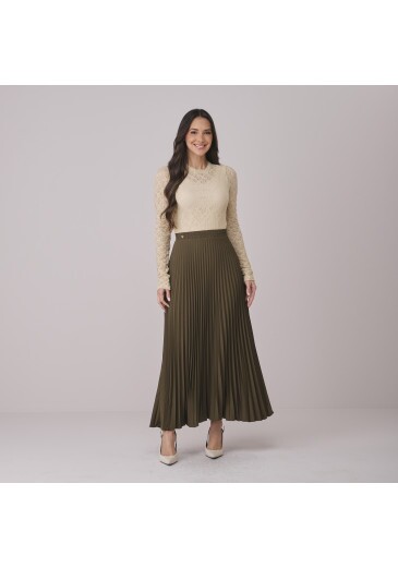 Saia Melissa Em Crepinho Plissado Verde Tata Martello Outono/Inverno 2026