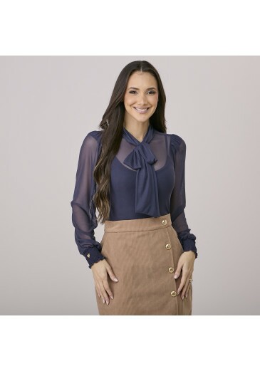 Blusa Neide Em Tule Azul Marinho Tata Martello Outono/Inverno 2026
