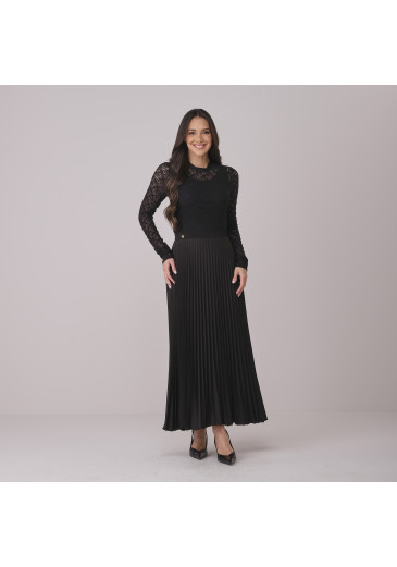 Saia Melissa Em Crepinho Plissado Preta Tata Martello Outono/Inverno 2026