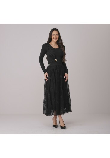 Saia Morgana Em Renda Com Flor Preto Tata Martello Outono/Inverno 2026