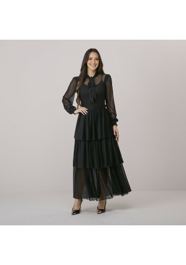 Saia Ayla Em Tule Plissado Preto Tata Martello Outono/Inverno 2026