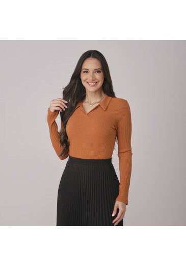 Blusa Daiane Em Malha Canelada Terracota Tata Martello Outono/Inverno 2026
