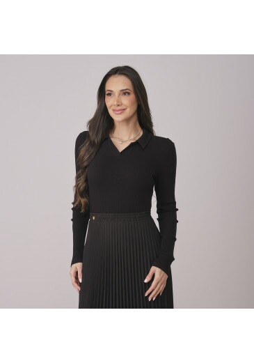Blusa Daiane Em Malha Canelada Preto Tata Martello Outono/Inverno 2026