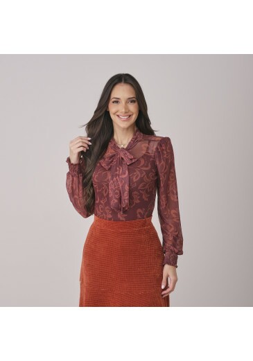 Blusa Neide Em Tule Marrom Tata Martello Outono/Inverno 2026