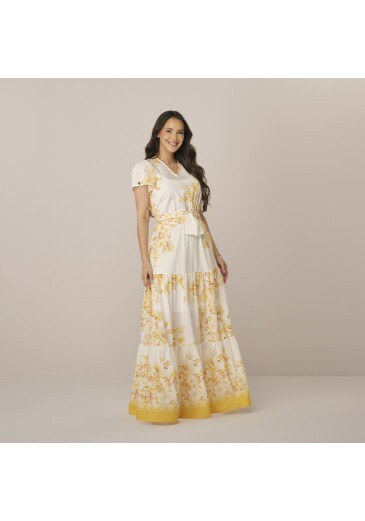 Vestido Tainara Em Crepe Gloss Amarelo Tatá Martello Primavera/Verão 2027