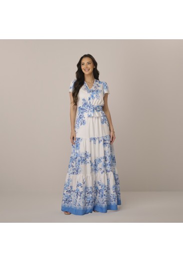 Vestido Tainara Em Crepe Gloss Azul Tatá Martello Primavera/Verão 2027