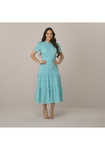 Vestido Penelope Em Laise Azul Tatá Martello Primavera/Verão 2027
