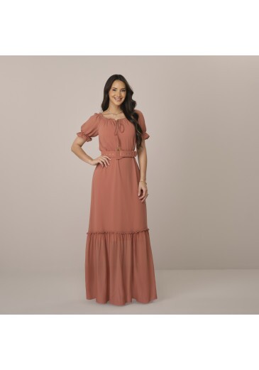 Vestido Katia Em Crepe Michelangelo Terracota Tatá Martello  Primavera/Verão 2027