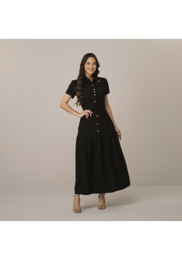 Vestido Lucia Em Alfaiataria Toscana Preto Tatá Martello Primavera/Verão 2026