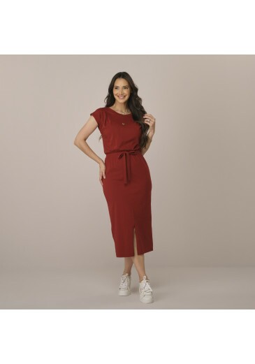 Vestido Samy Em Malha Conforto Bordô Tata Martello Primavera/Verão 2026