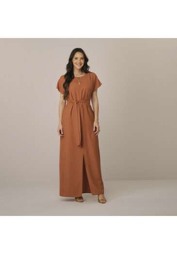 Vestido Sasha Em Viscolinho Marrom Tata Martello Primavera/Verão 2026
