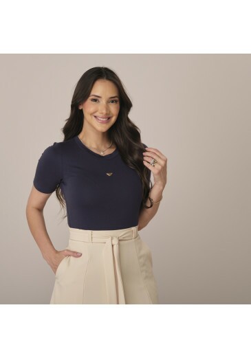 Blusa Kiara Em Malha Pima Premium Azul Noite Tata Martello Primavera/Verão 2026