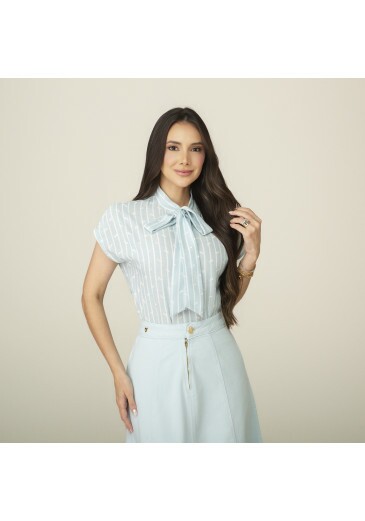 Blusa Tania Em Algodão Stripe Azul Tata Martello Primavera/Verão 2027