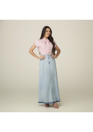 Saia Liliane Em Jeans Com Elastano Claro Tata Martello Primavera/Verão 2027
