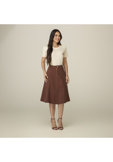 Saia Graciela Em Jeans Com Elastano Marrom Tata Martello Primavera/Verão 2027