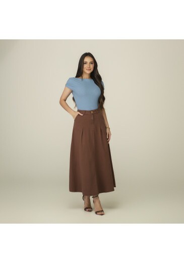 Saia Solange Em Jeans Com Elastano Marrom Tata Martello Primavera/Verão 2027