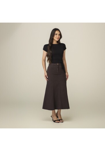 Saia Simaria Em Jeans Com Elastano Marrom Escuro Tata Martello Primavera/Verão 2027
