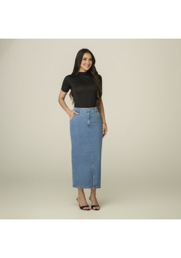 Saia Joice Em Jeans Com Elastano Azul Tata Martello Primavera/Verão 2027