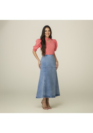 Saia Donatela Em Jeans Claro Tata Martello Primavera/Verão 2027
