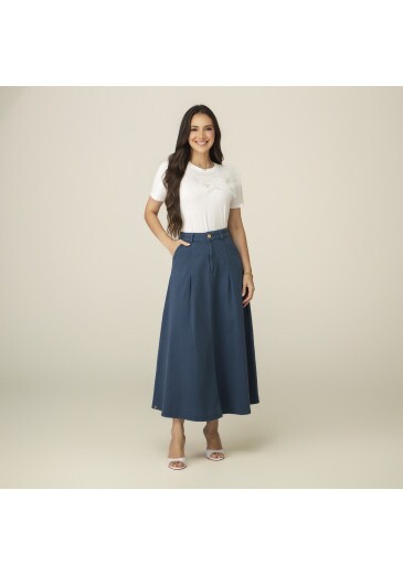 Saia Solange Em Jeans Com Elastano Azul Noite Tata Martello Primavera/Verão 2027