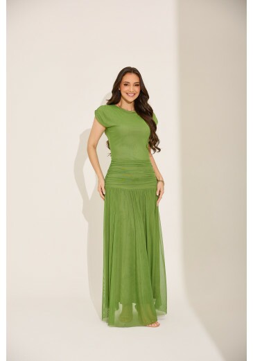 Vestido Aurora Em Tule Verde Oliva Tata Martello Primavera/Verão 2027
