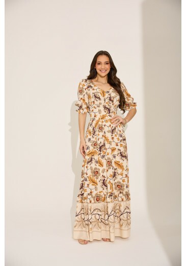 Vestido Lidia Em Viscose Estampado Bege Tata Martello Primavera/Verão 2027