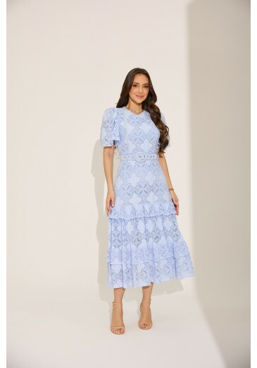 Vestido Malu Em Renda Azul Tata Martello Primavera/Verão 2027