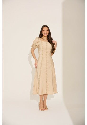 Vestido Micaela Em Alfaiataria Zurique Com Renda Bege Tata Martello Primavera/Verão 2027