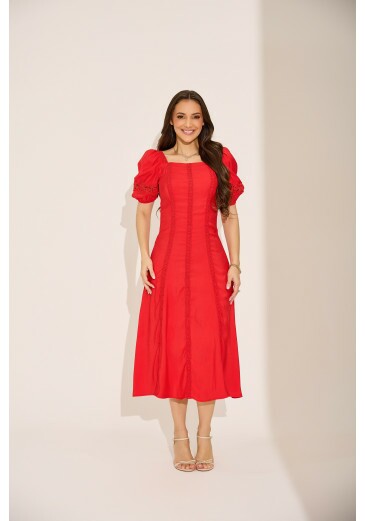 Vestido Micaela Em Alfaiataria Zurique Com Renda Vermelho Tata Martello Primavera/Verão 2027