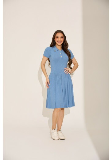 Vestido Cintia Em Malha Canelada Premium Azul Tata Martello Primavera/Verão 2027