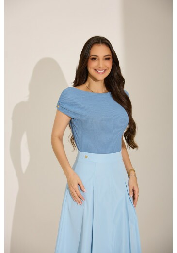 Blusa Larissa Em Malha Azul Tata Martello Primavera/Verão 2027