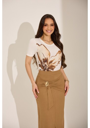 Blusa Poliana Em Crepe Flor Marrom Tata Martello Primavera/Verão 2027
