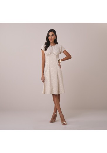 Vestido Marilza Em Linho Bordado Bege Tatá Martello Primavera/Verão 2026
