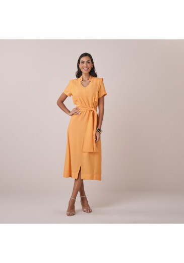 Vestido Maura Em Rayon Linho Laranja Tatá Martello Primavera/Verão 2026