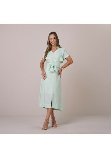 Vestido Maura Em Rayon Linho Verde Tatá Martello  Primavera/Verão 2026