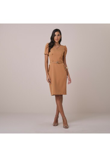 Vestido Francine Em Alfaiataria Milano Caramelo Tatá Martello Primavera/Verão 2026