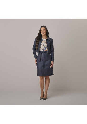 Saia Beatriz Em Bengaline Resinado Azul Marinho Tata Martello Outono/Inverno 2026