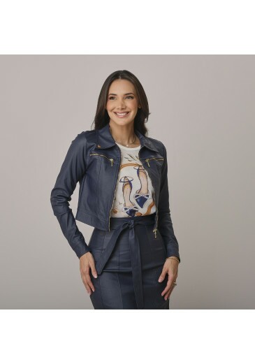 Jaqueta Alicia Em Bengaline Resinado Azul Marinho Tata Martello Outono/Inverno 2026